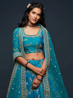 Art Silk Lehenga Choli Set with Heavy Zari and Sequins Work blouse and dupatta detail