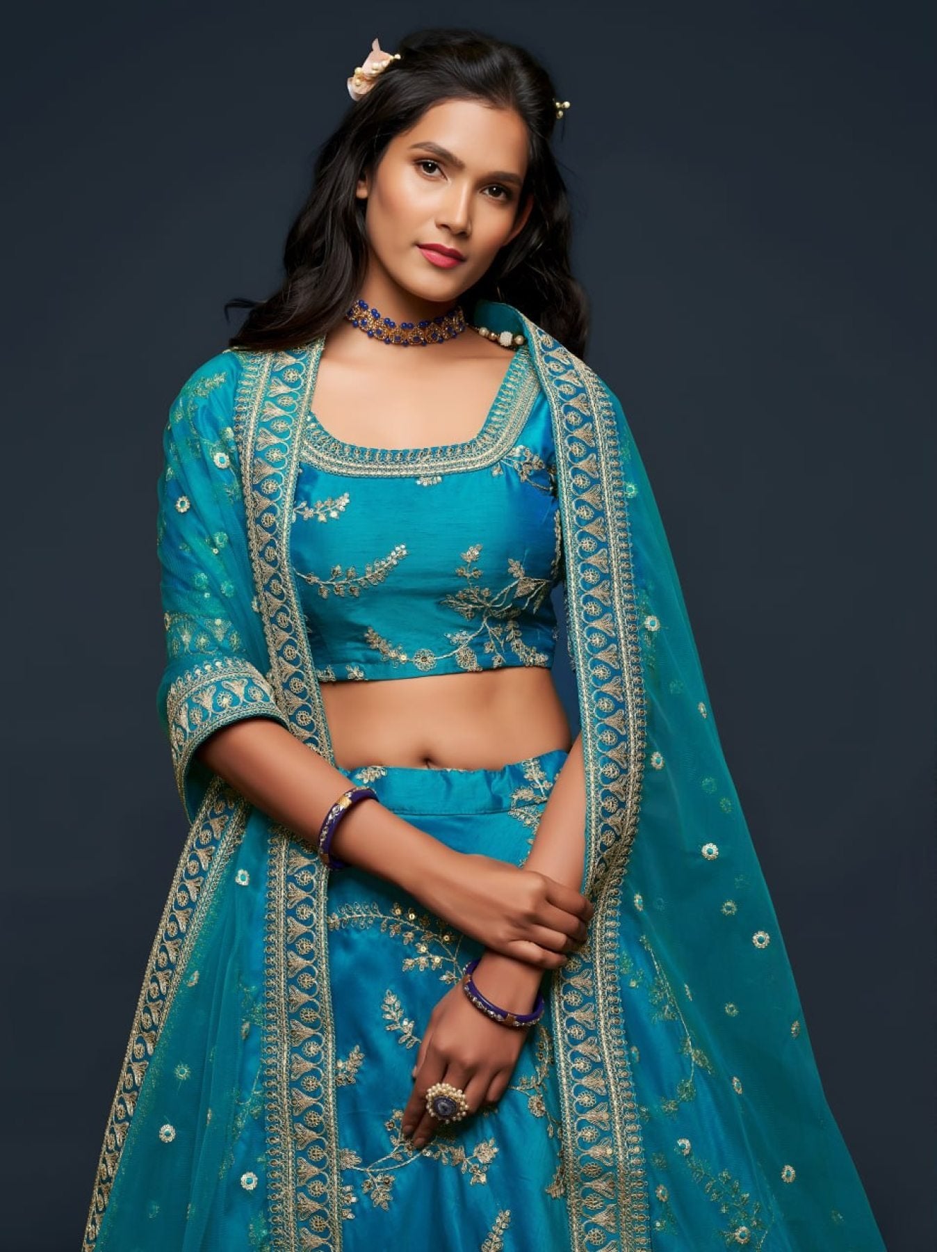 Art Silk Lehenga Choli Set with Heavy Zari and Sequins Work blouse and dupatta detail