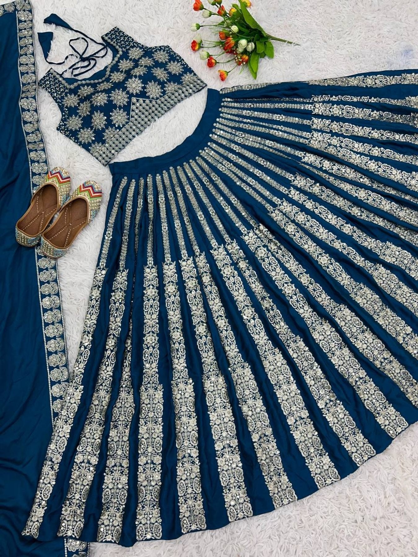 Chinnon Lehenga with Embroidery Wedding Ready Elegance blouse and dupatta detail
