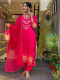 Viscose Silk Embroidered Lagadi Kurti with Cotton Pant Cut Work Dupatta for women | Snyvia