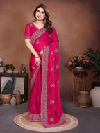 Pink Chiffon Saree for women - full front view | Snyvia