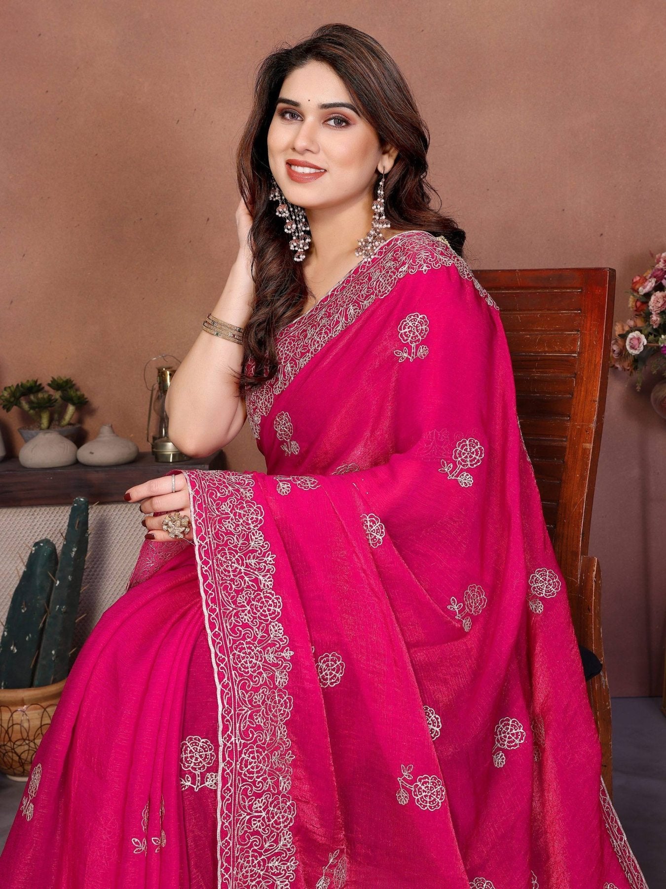 Pink Chiffon Saree - side drape view