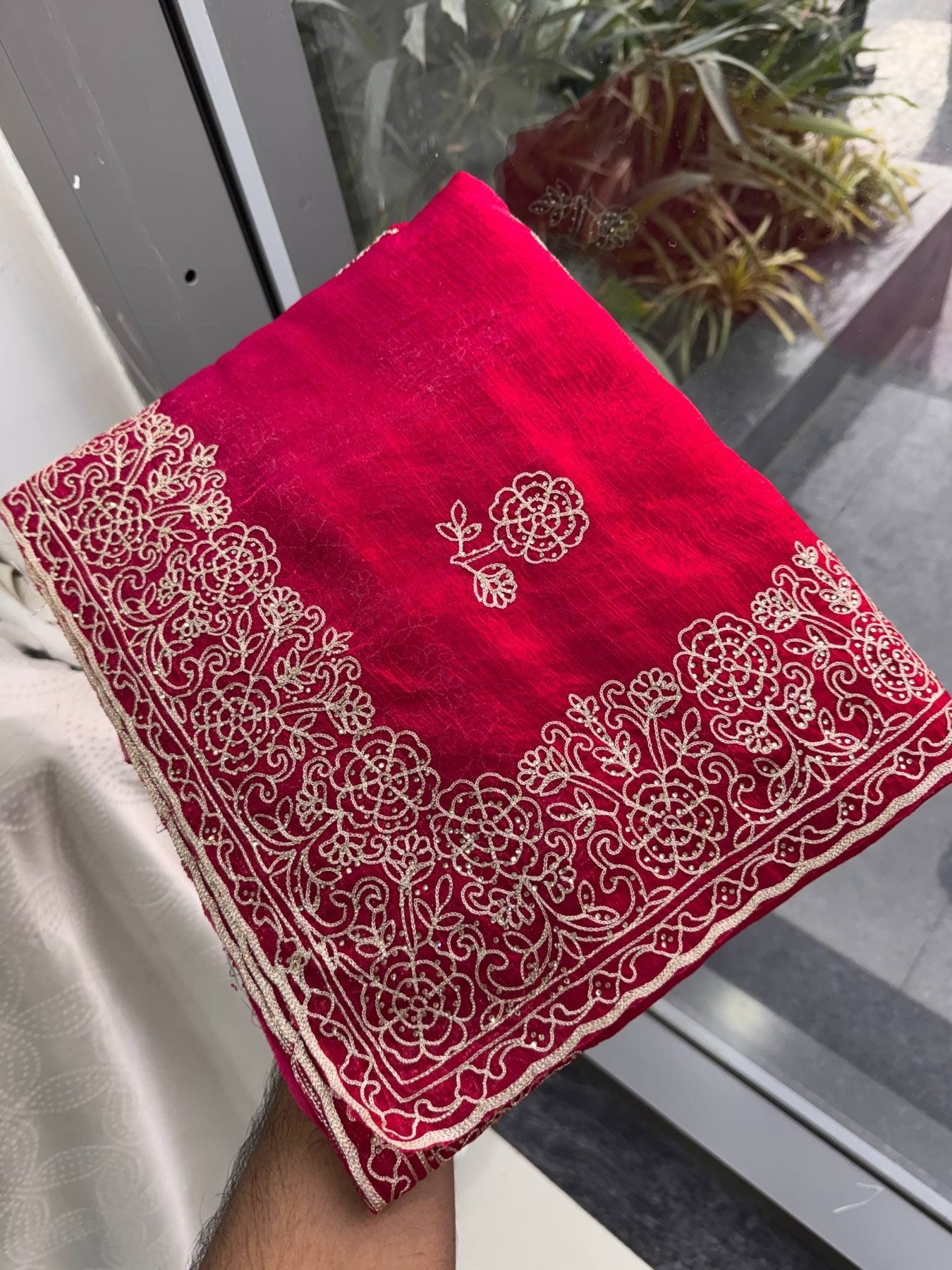 Pink Chiffon Saree - fabric texture close-up