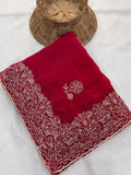 Pink Chiffon Saree - pallu design detail