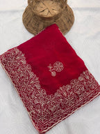 Pink Chiffon Saree - pallu design detail