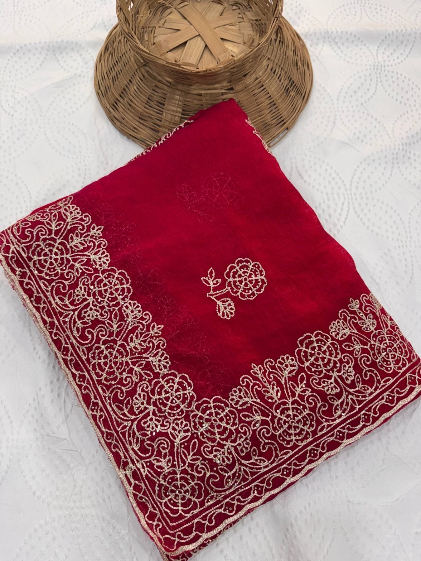 Pink Chiffon Saree - pallu design detail