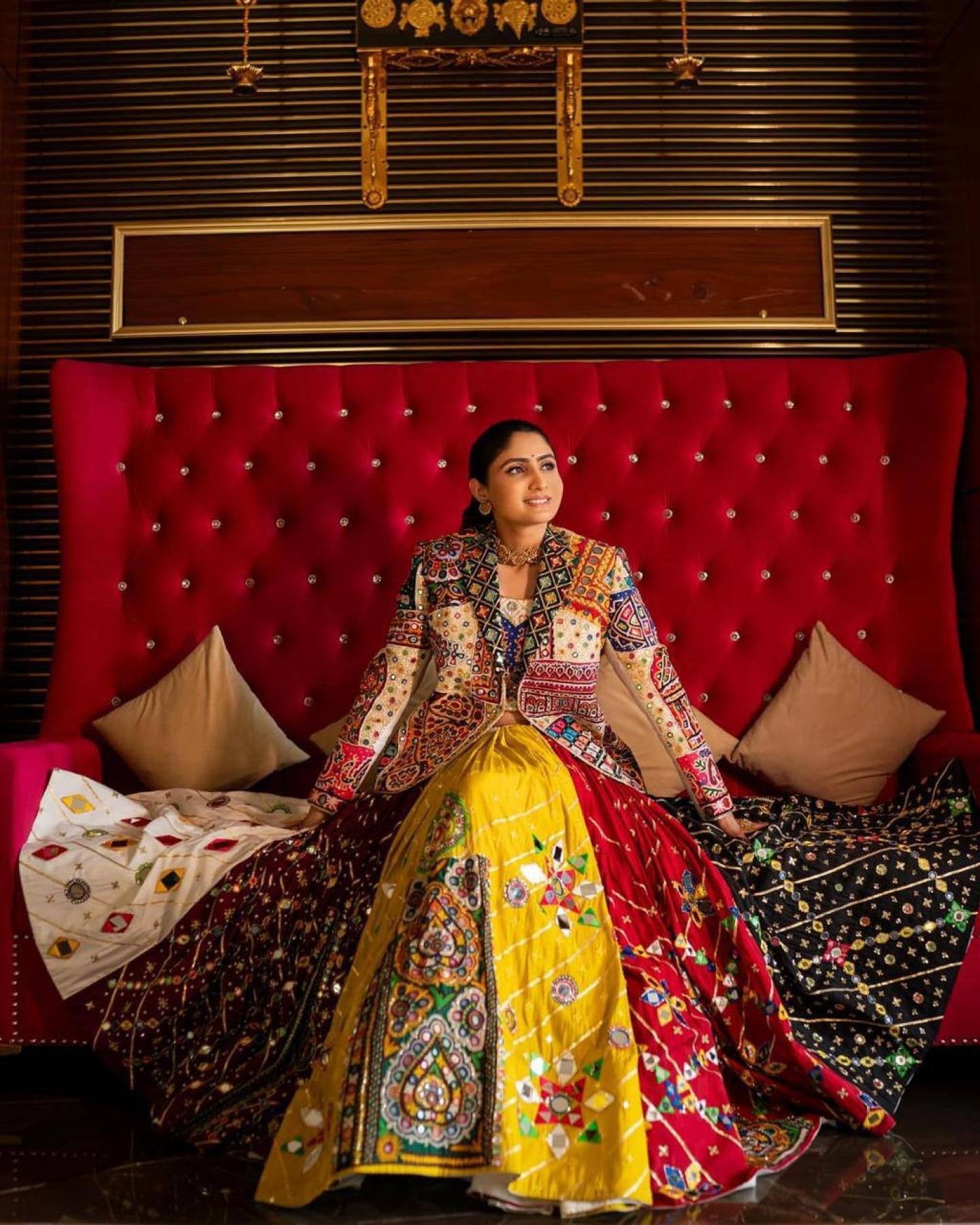 Festive Special Muslin Cotton Chaniya Choli with Jacket And Real Mirror Wor blouse and dupatta detail