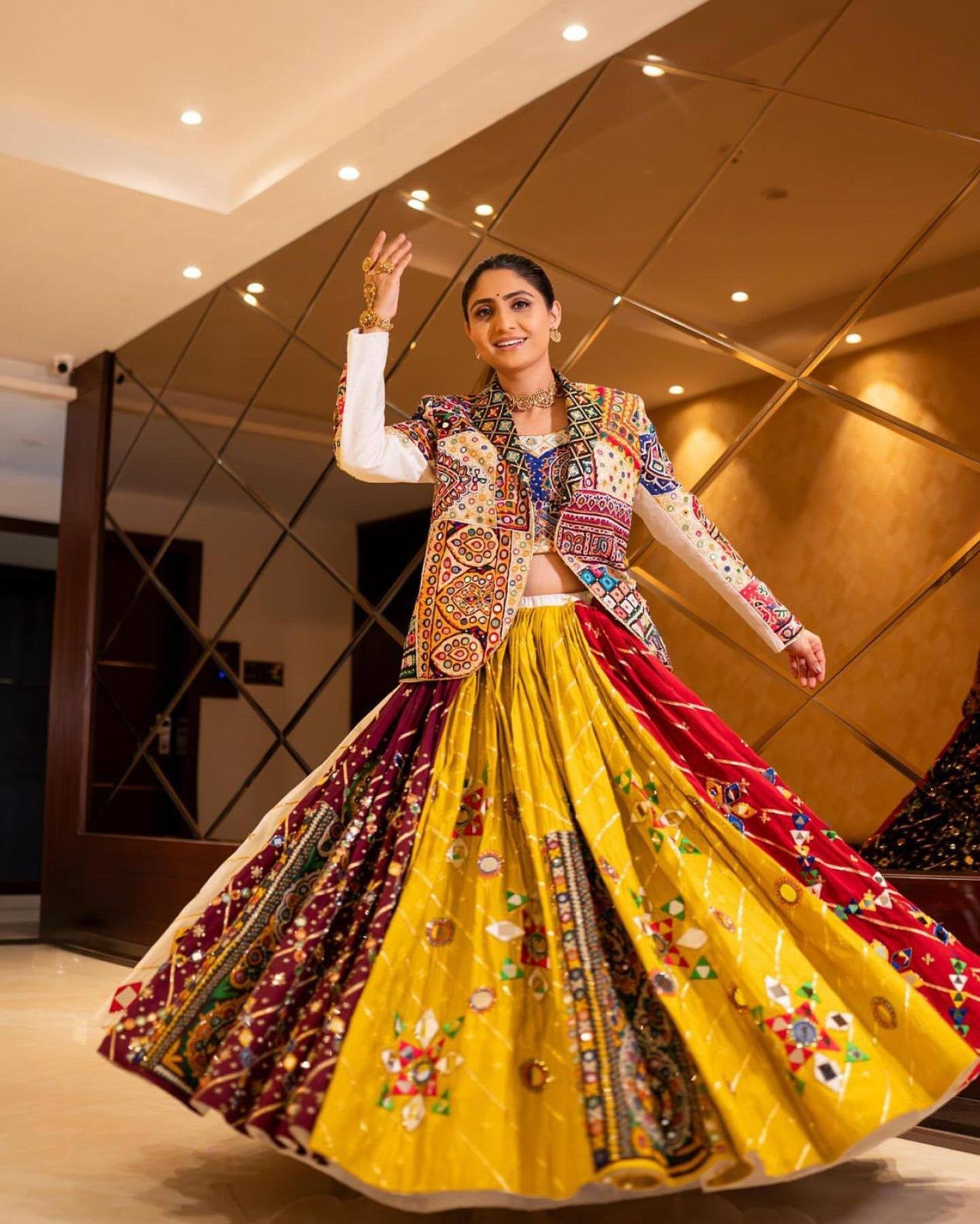 Festive Special Muslin Cotton Chaniya Choli with Jacket And Real Mirror Wor colour variant view