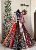 Festive Special Muslin Cotton Chaniya Choli with Jacket And Real Mirror Wor front view
