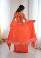 Indo Western Crepe Silk Dhoti Set with Silk Blouse Sequined Shrug Lehenga back view