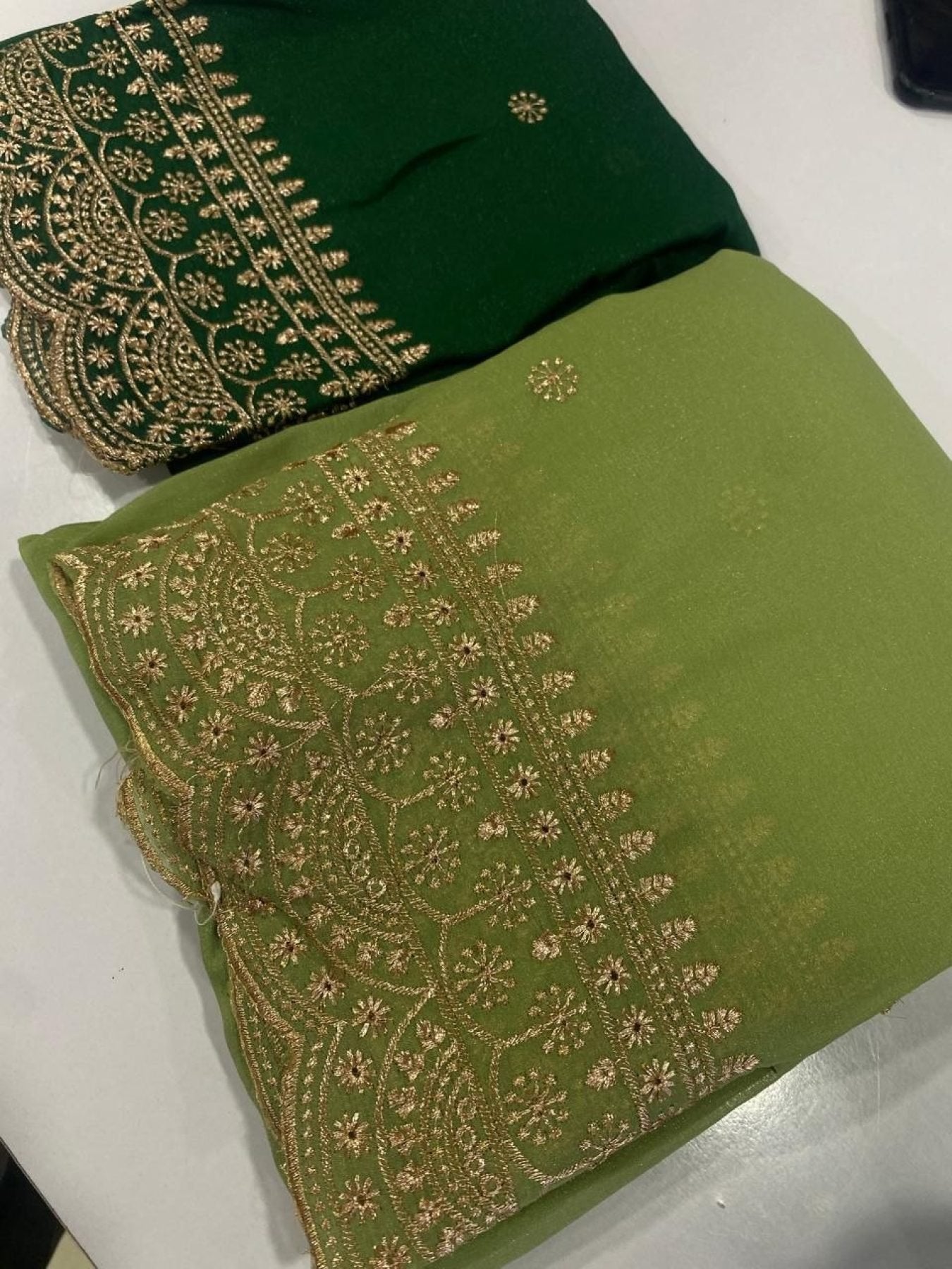 Green Georgette Saree - blouse and border close-up