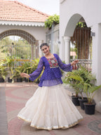 Royal Blue Navratri Kora Cotton Lehenga Choli with Kutchi Gamthi Patchwork for women | Snyvia