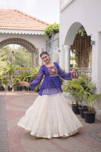 Navratri Kora Cotton Lehenga Choli with Kutchi Gamthi Patchwork embroidery close-up