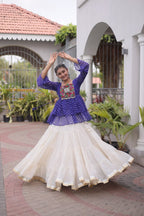 Navratri Kora Cotton Lehenga Choli with Kutchi Gamthi Patchwork fabric texture detail