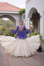 Navratri Kora Cotton Lehenga Choli with Kutchi Gamthi Patchwork back view