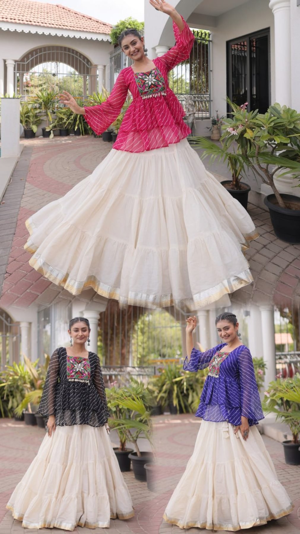 Navratri Kora Cotton Lehenga Choli with Kutchi Gamthi Patchwork colour variant view