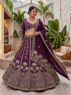 Blue Chinon Silk Plus Size Lehenga Choli with Zari Sequins Embroidery blouse and dupatta detail