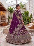 Chinon Silk Plus Size Lehenga Choli with Zari Sequins Embroidery back view