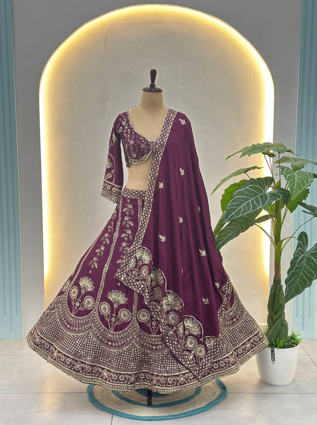 Chinon Silk Plus Size Lehenga Choli with Zari Sequins Embroidery styling view