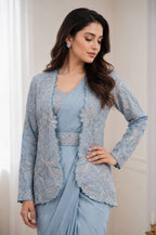 Blue Saree - blouse and border close-up