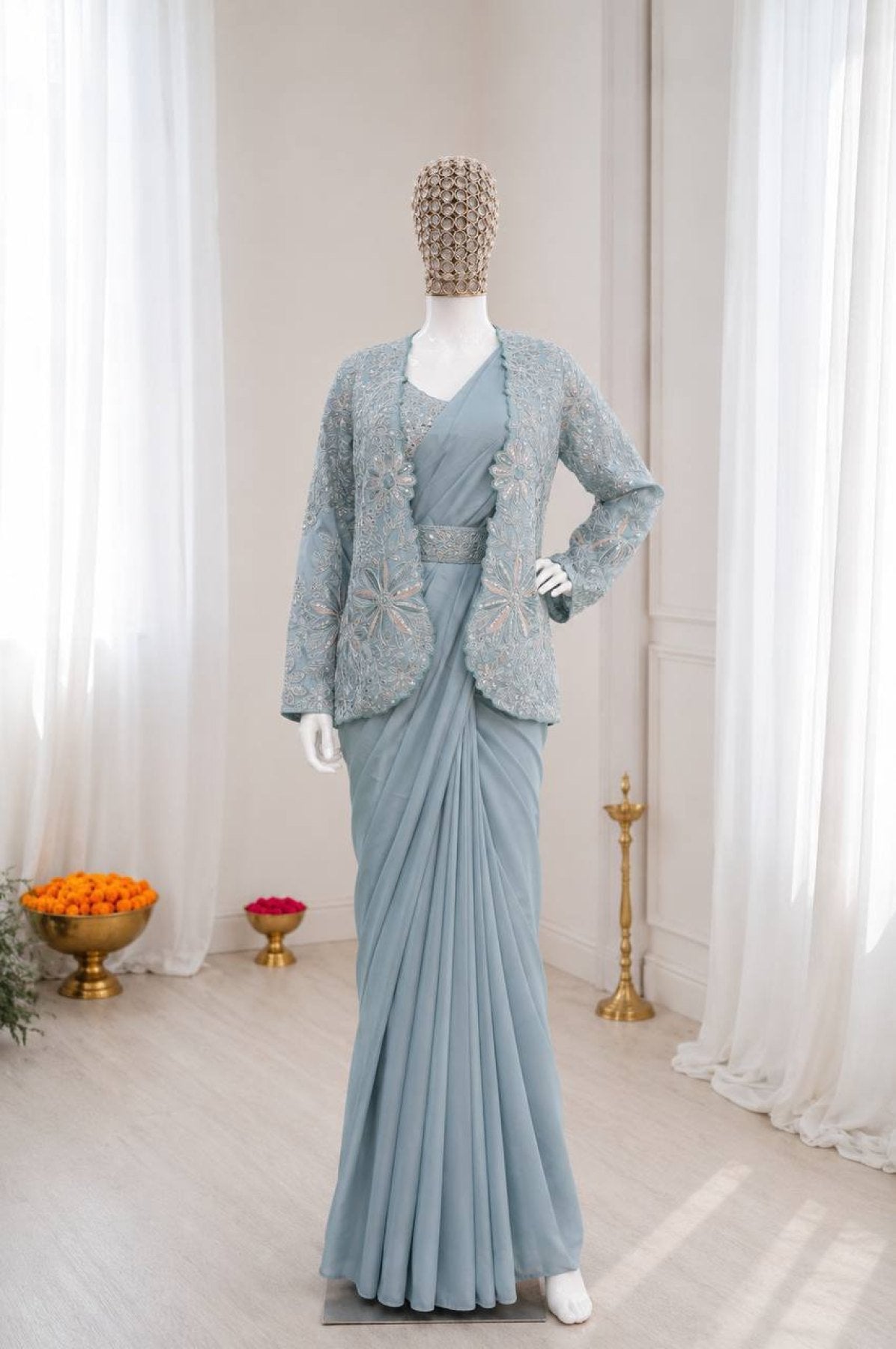 Blue Saree - Embroidery embroidery work detail