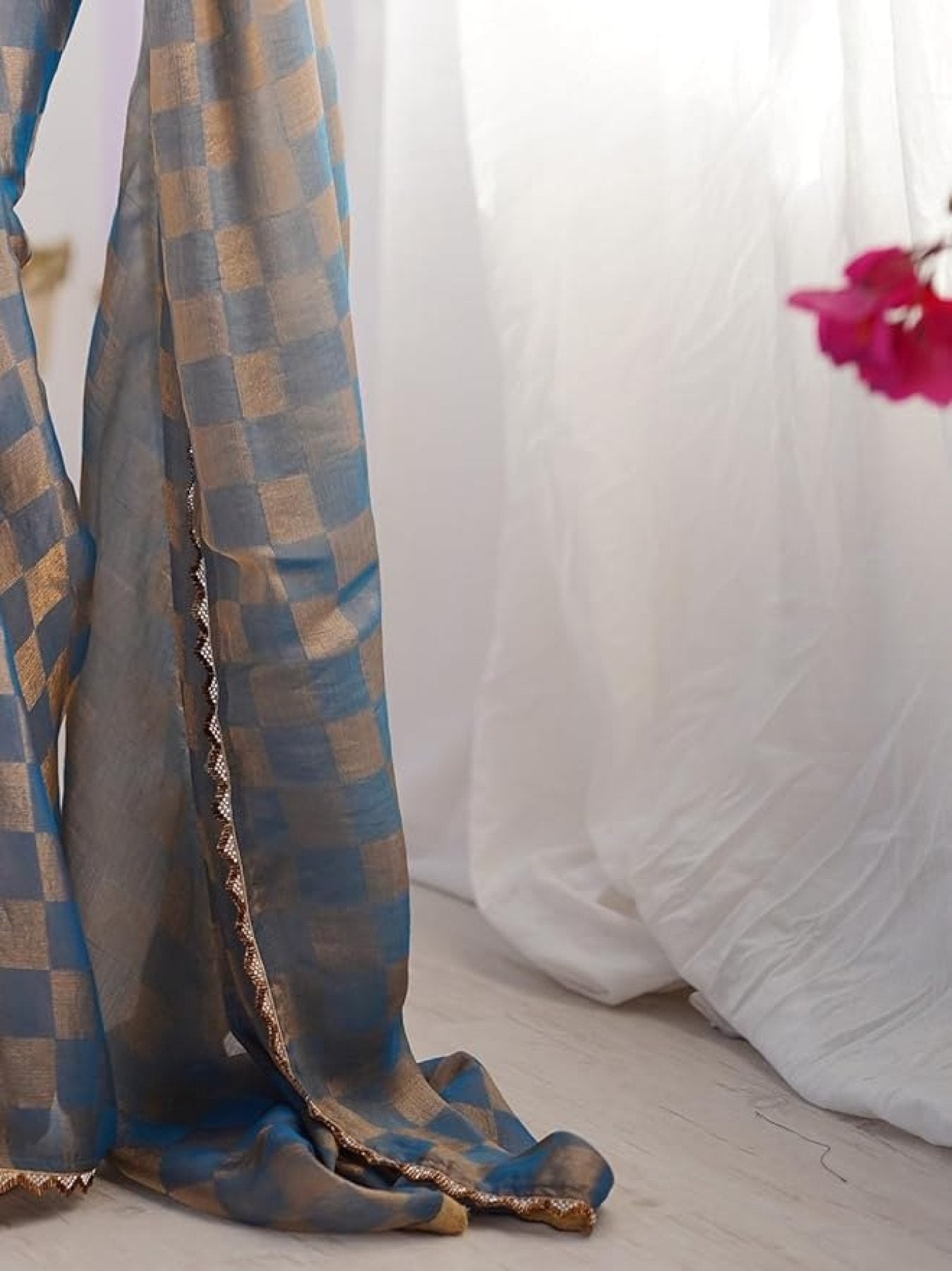 Gold Chiffon Saree - drape and pallu detail