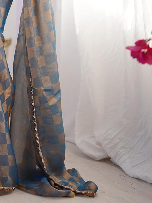 Gold Chiffon Saree - drape and pallu detail