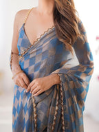 Gold Chiffon Saree - side drape view