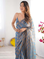 Gold Chiffon Saree - blouse and border close-up
