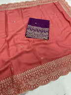 Peach Georgette Saree - blouse and border close-up