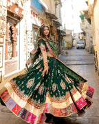 Green Muslin Cotton Mirror Work Lehenga Choli for Navratri and Garba Nights styling view