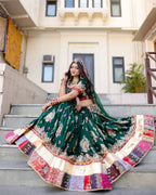 Green Muslin Cotton Mirror Work Lehenga Choli for Navratri and Garba Nights colour variant view