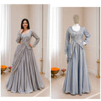 Grey Rangoli Silk Lehenga Choli Set with Sequins Embroidery full drape view