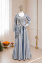 Grey Rangoli Silk Lehenga Choli Set with Sequins Embroidery fabric texture detail