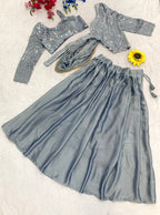 Grey Rangoli Silk Lehenga Choli Set with Sequins Embroidery styling view