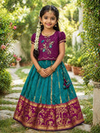 Teal Blue Pure Silk Lehenga Set with Maggam Work Blouse for Festive Wear for women | Snyvia
