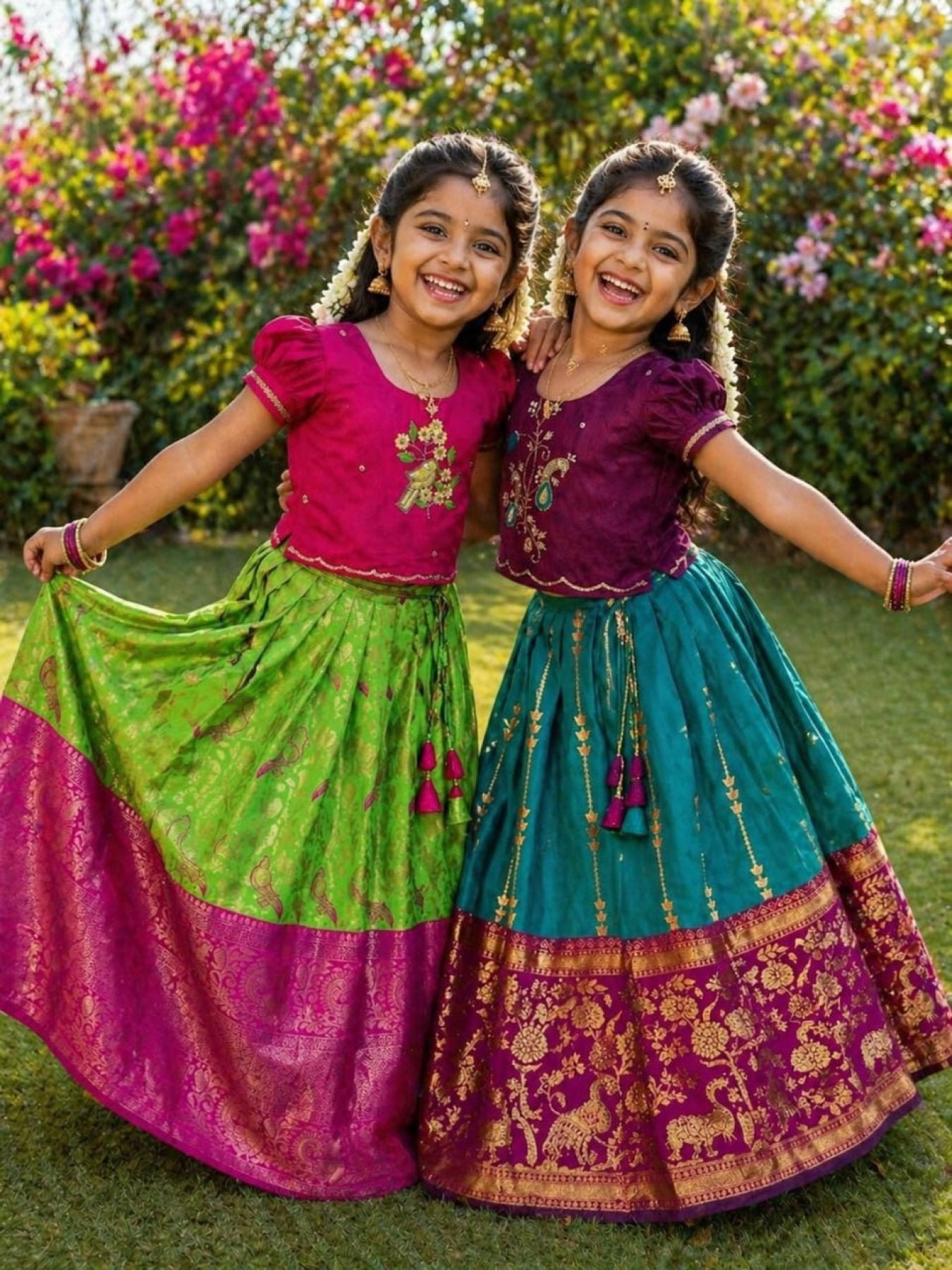 Pure Silk Lehenga Set with Maggam Work Blouse for Festive Wear detailed view