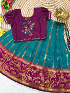 Pink Pure Silk Lehenga Set with Maggam Work Blouse for Festive Wear full drape view