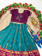 Pure Silk Lehenga Set with Maggam Work Blouse for Festive Wear embroidery close-up