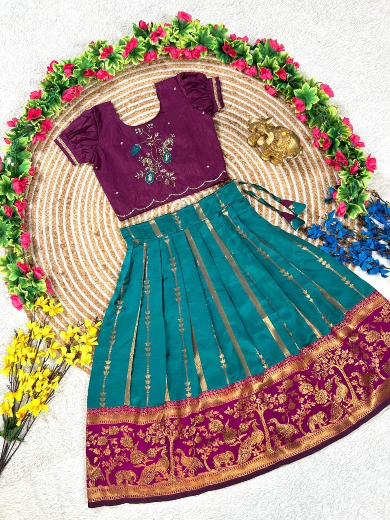 Pure Silk Lehenga Set with Maggam Work Blouse for Festive Wear back view