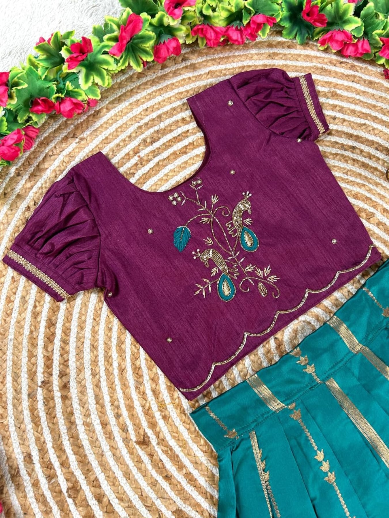Pure Silk Lehenga Set with Maggam Work Blouse for Festive Wear styling view