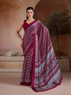 Maroon Georgette Saree - drape and pallu detail
