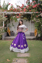 Roman Fabric Navratri Lehenga Choli with Kutchi Gamthi Embroidery Work blouse and dupatta detail