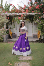 Roman Fabric Navratri Lehenga Choli with Kutchi Gamthi Embroidery Work detailed view