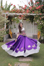 Roman Fabric Navratri Lehenga Choli with Kutchi Gamthi Embroidery Work styling view