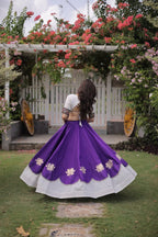 Roman Fabric Navratri Lehenga Choli with Kutchi Gamthi Embroidery Work back view