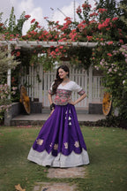 Roman Fabric Navratri Lehenga Choli with Kutchi Gamthi Embroidery Work colour variant view