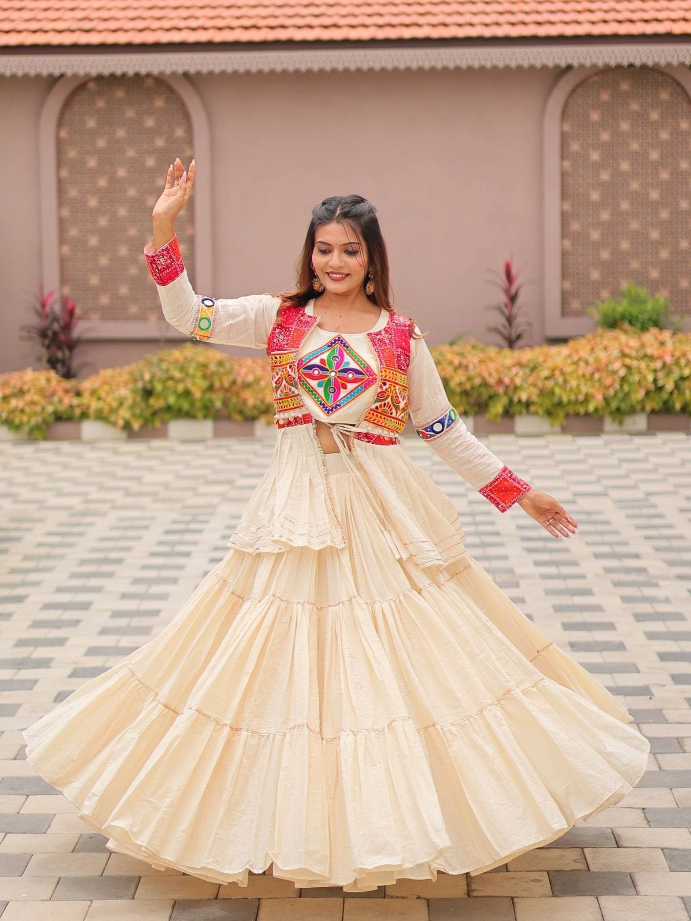 GarbaGlow Cotton Lehenga with Flare and Gamthi Work for Navratri Nights for women | Snyvia