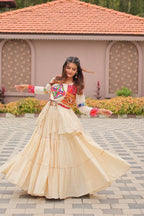 White GarbaGlow Cotton Lehenga with Flare and Gamthi Work for Navratri Nights full drape view