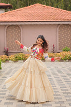 White GarbaGlow Cotton Lehenga with Flare and Gamthi Work for Navratri Nights styling view